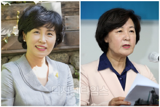 이재명 더불어민주당 대표 부인 김혜경(왼쪽)씨와 추미애 전 법무부 장관. <디지털타임스 DB, 연합뉴스>